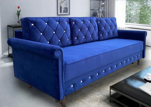 Sofa niebiecka sztruksowa